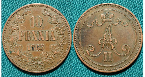10 пенни 1865 Финляндия